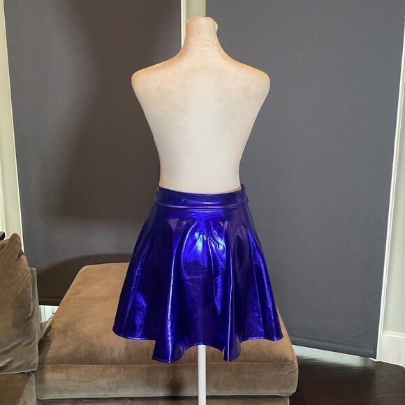 Women’s Shiny Blue Metallic Looking Flared Mini Skirt Size S - Picture 4 of 8